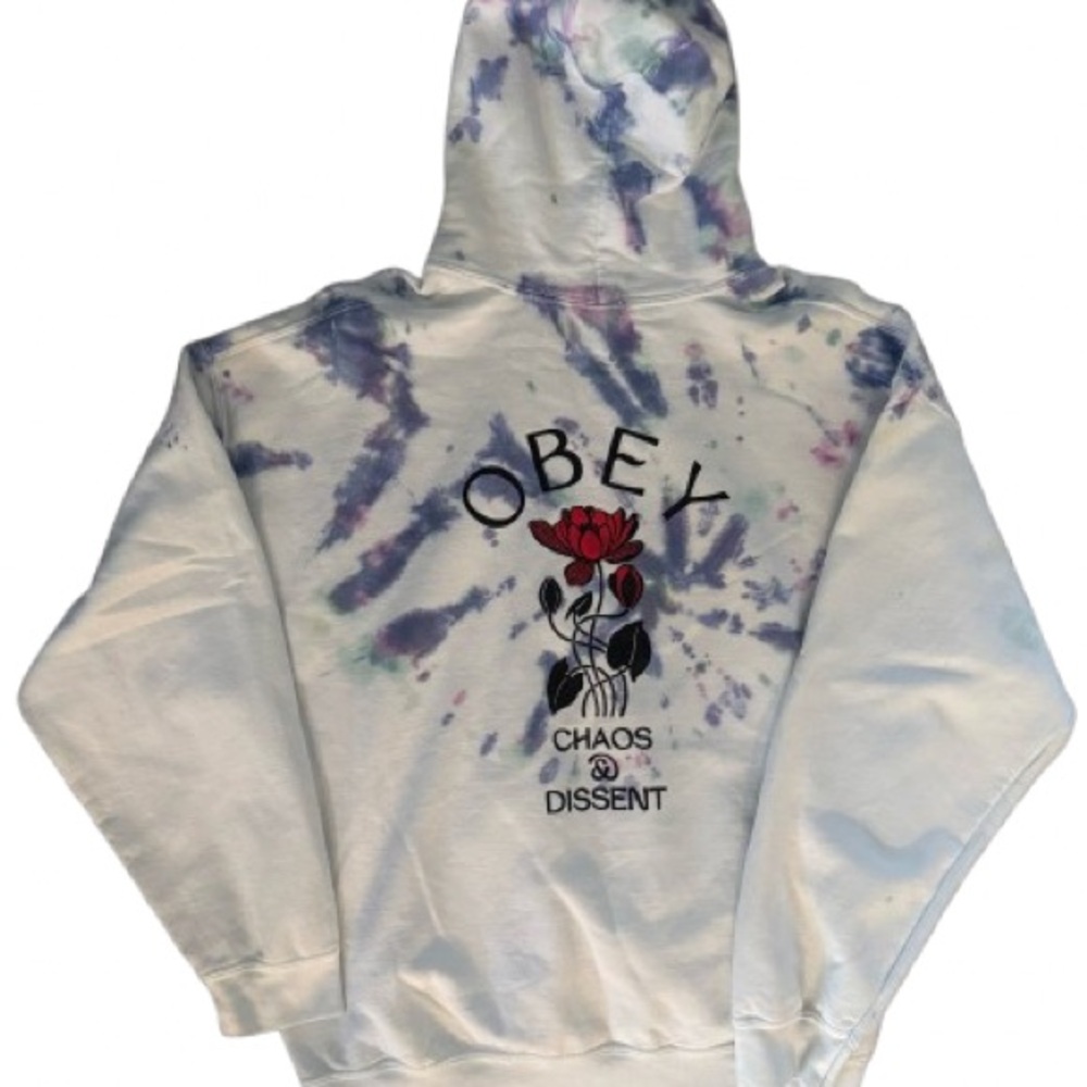 Obey Multicolor Tie-Dye Hoodie with Rose Design